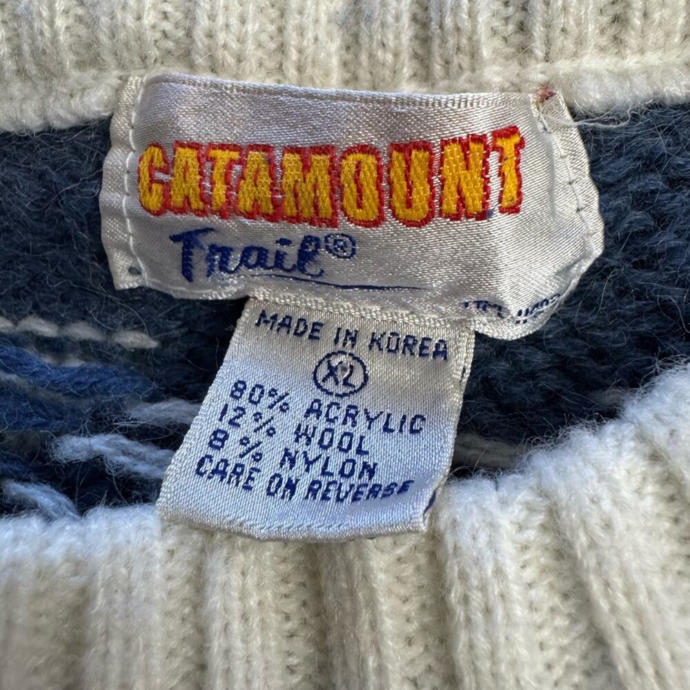 Catamount Trail VTG Womens Sz XL Acrylic Wool White Gray Blue Geometric Sweater - Picture 2 of 4